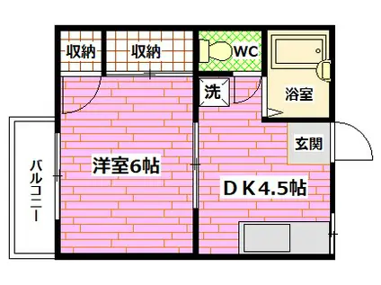 ルミエール萩原2(1DK/2階)の間取り写真