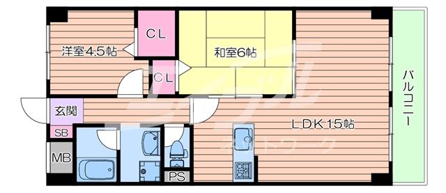 北大阪ハイツ(2LDK/8階)の間取り写真