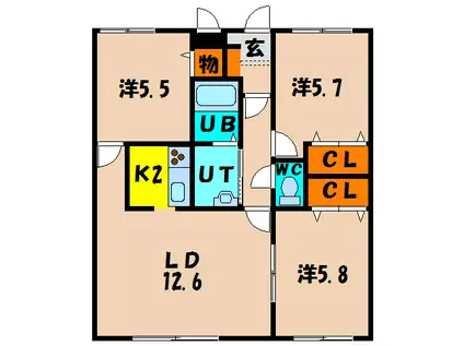 シティパレス的場(3LDK/4階)の間取り写真
