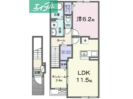 リバーサイドパレス M(1LDK/2階)の間取り写真