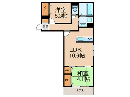 ヴェルデ天城(2LDK/1階)の間取り写真
