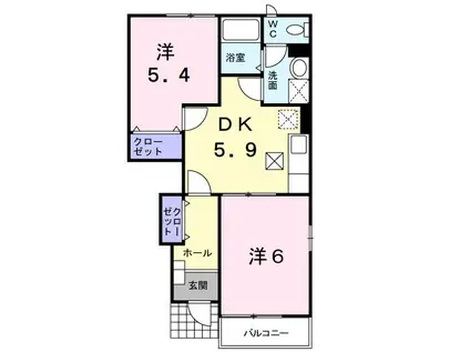 ル・シエルI(2DK/1階)の間取り写真