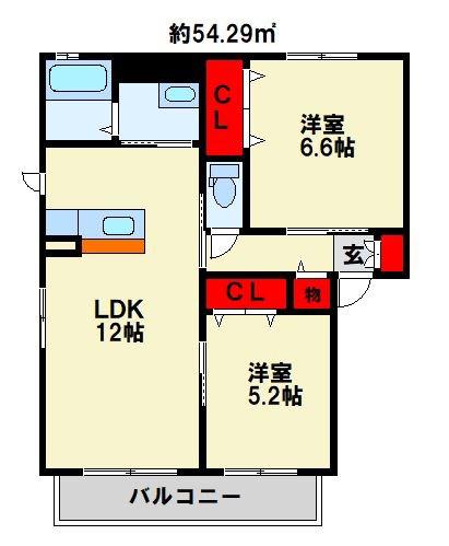 シャーメゾン・ヴァン B棟(2LDK/1階)の間取り写真