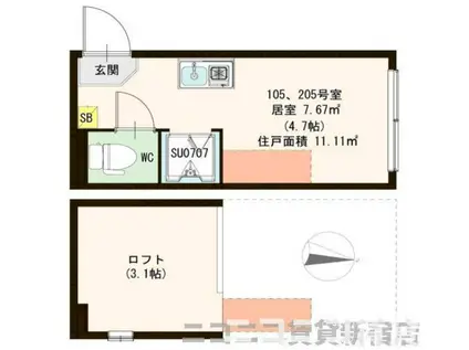 ハーモニーテラス新小岩(ワンルーム/2階)の間取り写真