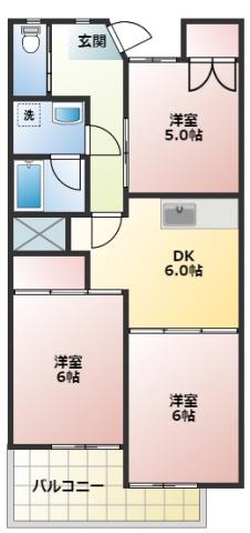 城之崎山王ハイツA(3DK/2階)の間取り写真
