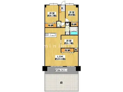 パークマンション水前寺公園(3LDK/1階)の間取り写真