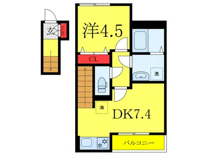 JUHAMOAII(1DK/2階)の間取り写真