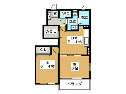 インフィニティB(2DK/1階)の間取り写真