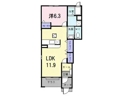 ヌーベル・シンワD(1LDK/1階)の間取り写真