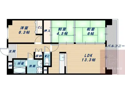 パインコート江坂I(3LDK/2階)の間取り写真