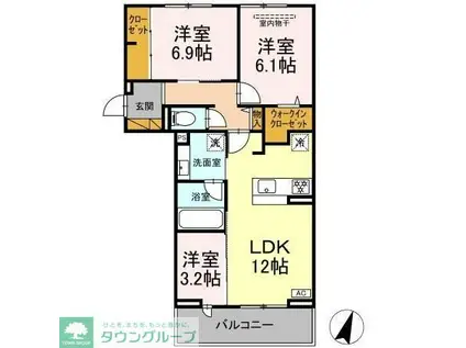 リシェスみのり台 B棟(3LDK/3階)の間取り写真