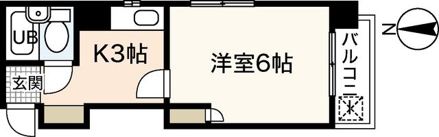 WING舟入(1K/2階)の間取り写真
