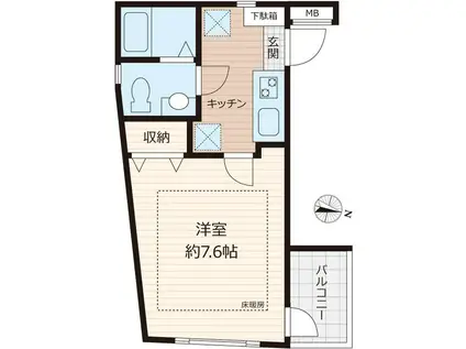 ピアコートTM東武練馬 参番館(1K/2階)の間取り写真
