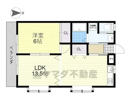 ウィングヴィラ枝野D棟(1LDK/2階)の間取り写真