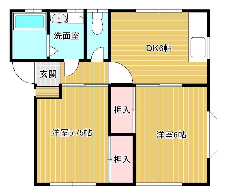 パルコ下陰(2DK/2階)の間取り写真