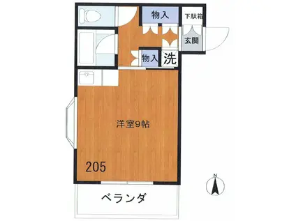 ドミール緑が丘(ワンルーム/2階)の間取り写真