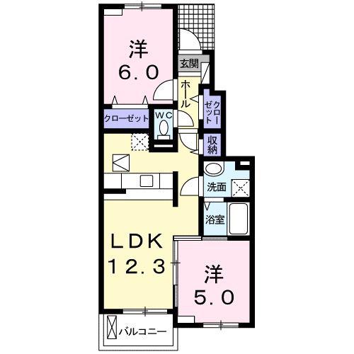 ピュアストリームB(2LDK/1階)の間取り写真