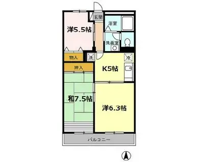 グリーンパール AB(3K/3階)の間取り写真