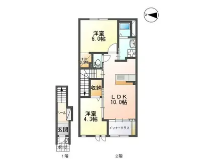  ハピネスガーデン(2LDK/2階)の間取り写真