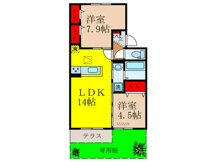 メゾン・ド・ボヌール(2LDK/1階)の間取り写真