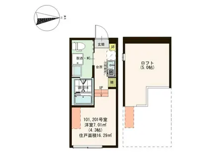 ハーモニーテラス一ツ家III(ワンルーム/1階)の間取り写真