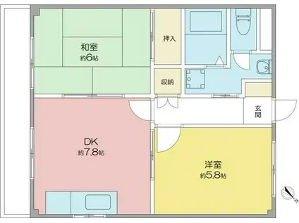 ツインハイツA棟B棟(2DK/1階)の間取り写真