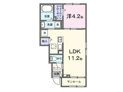 ディリジェントI(1LDK/1階)の間取り写真
