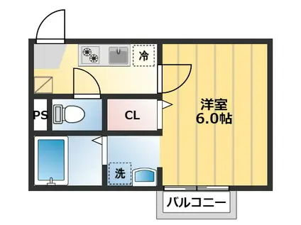 クオリティア霞ヶ関(1K/2階)の間取り写真