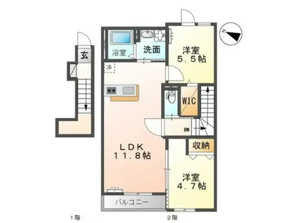 ムーンローズ香貫(2LDK/2階)の間取り写真