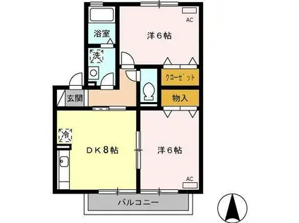 デルニエII B(2DK/2階)の間取り写真