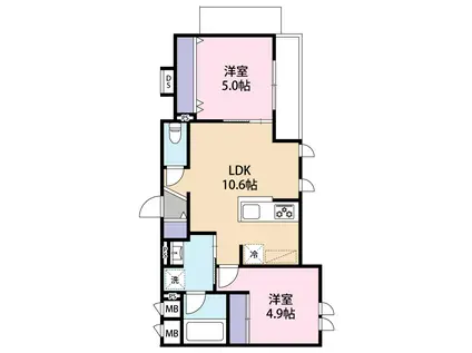 グラース等々力(2LDK/1階)の間取り写真