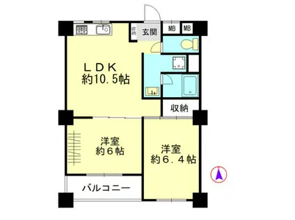 京橋第1コーポ(2LDK/4階)の間取り写真