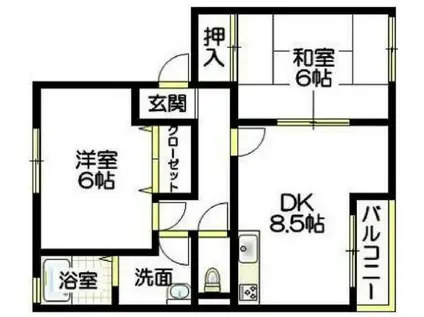 サンガーデン浄泉 東棟(2DK/1階)の間取り写真