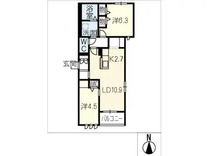 ティーメゾン若宮ヴィラ(2LDK/2階)の間取り写真