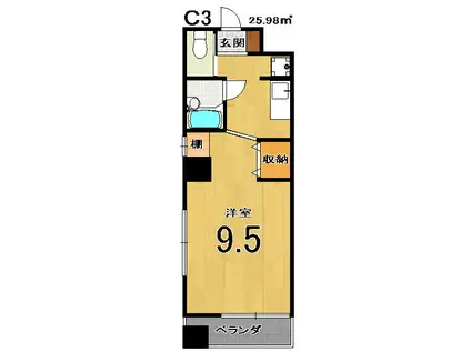 スクリーン3233(1K/6階)の間取り写真