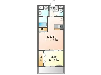 ウエストウイング6(1LDK/1階)の間取り写真