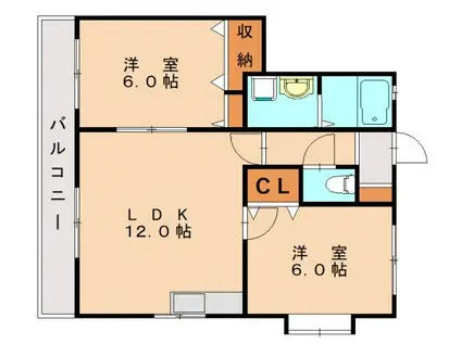 ハッピーエステート雑餉隈A棟(2LDK/1階)の間取り写真