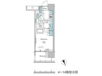 パークアクシス浅草・田原町(1K/13階)の間取り写真