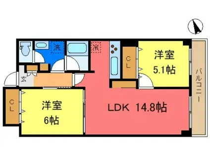 SOCIETY GALLERIA ソサエティ ギャレリア(2LDK/4階)の間取り写真