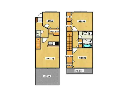 ヨーロピアンシャレー香西北町タウンハウス(3LDK/1階)の間取り写真