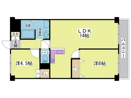 ハピネスプラザ(2LDK/6階)の間取り写真