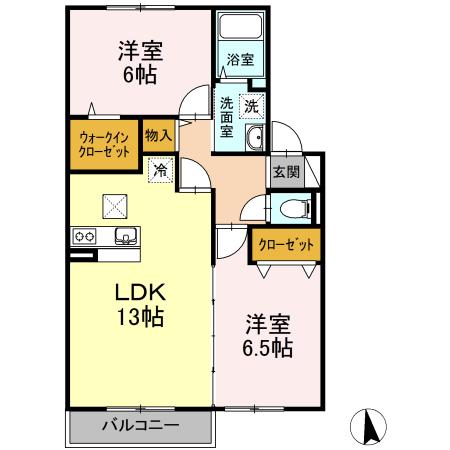 サウス WIND(2LDK/2階)の間取り写真