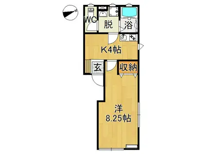 ベルクレール城東B(1K/1階)の間取り写真