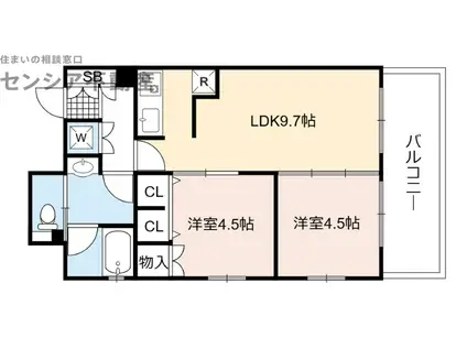 エステムコート京橋セレブIポーラスター(2LDK/9階)の間取り写真