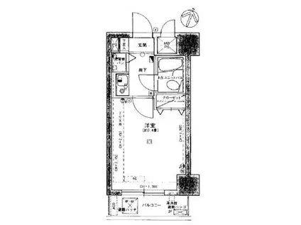 ライオンズマンション門前仲町第5(1K/6階)の間取り写真