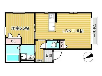 ウィズハイムA(1LDK/2階)の間取り写真