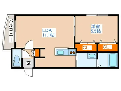 グランメール北大前(1LDK/1階)の間取り写真
