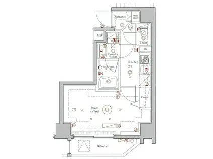ジェノヴィア新御徒町スカイガーデン(1K/9階)の間取り写真