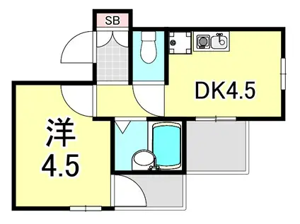 アメニティ東神戸(1DK/2階)の間取り写真