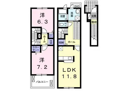 カレント・レジデンス(2LDK/2階)の間取り写真